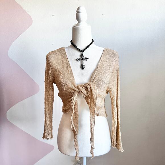 Brown Textured Tie Front Top Y2K 2000s Boho Fairy Grunge Medium - Picture 1 of 4